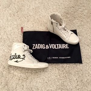 Zadig & Voltaire womens high flash hightop sneakers w shoebag, worn 2x, s 39